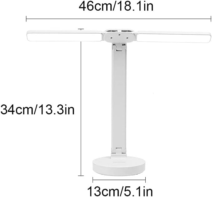LED Desk Lamp Daylight, Portable Folding Eye-Caring Reading Table Lamp, Dimmable Office Double Head Desk Light, 3 Color Modes Stepless Dimming, Touch Control, Collapsible, USB Charging