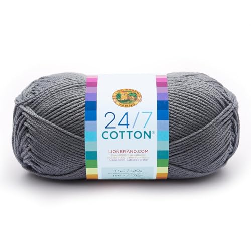 Image of Lion Brand Yarn, 24 /7 Cotton Yarn, Silver, Gray, 1 Pack | Light Worsted 100% Mercerized Cotton Yarn for Crochet, Knitting, Craft, 185 Yards of Natural Fiber for Tees, Bags, Dishcloths