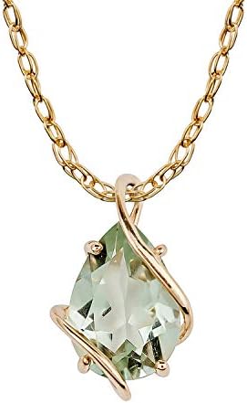 10k Yellow Gold Genuine Pear-shape Green Amethyst Teardrop Pendant Necklace