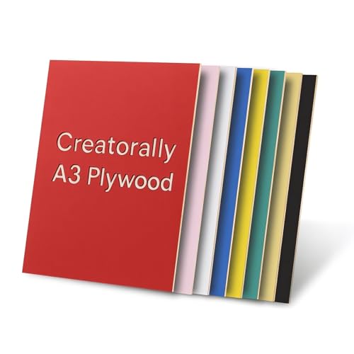 Creatorally Coloré Contreplaqué 3mm, Contre Plaque de Tilleul Couleur 420x297 mm 8 Pièces pour Gravure et Découpe Laser, A3 Plaque de Bois pour Bricolage Pyrogravure