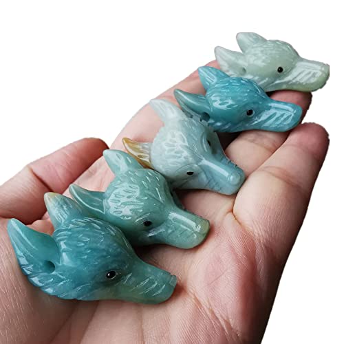 Manekieko Natural Amazonite 40mm Wolf Head Pocket Crystals and Healing Stone Figurine,Haped DIY-Jewelry Pendant - Image 2