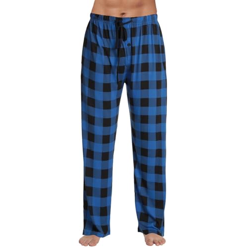 Plaid Pajama Pants Men Baggy Comfy Thermal Elastic Wasit Flannel Pajamas Cotton Relaxed Fit Pj Pants with Pockets