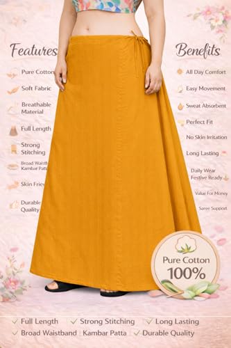 Image of CITIX Pure Cotton Petticoat for Woman Saree | Adujastable Drawstring Waist