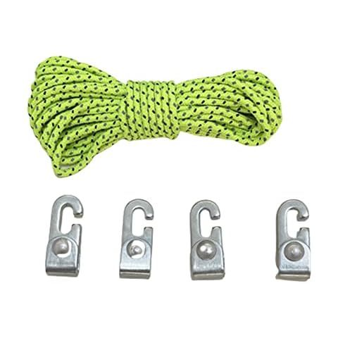 4 Pcs Automatic Lock Hook with 5m Rope Self Locking Free Knot Free from Hitting Knot Easy Tighten Rope Kit for Tying Down Tarps Camping Tent Cover