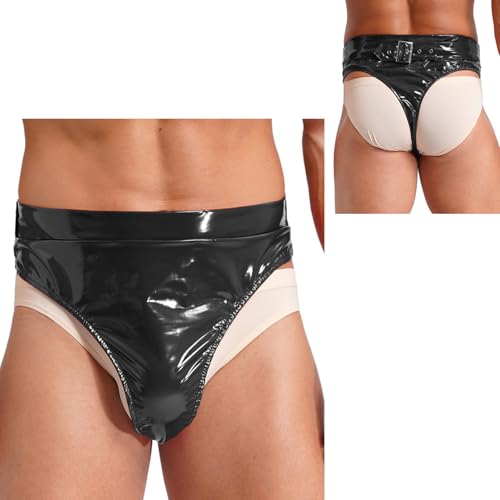 Men's Leather High Cut Thongs High Waist Booty Shorts Butt-Flaunting Sissy Panties Underwear3