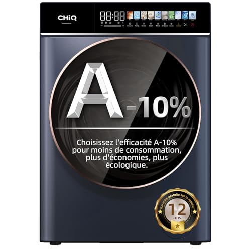 CHiQ CW106581AX Lave linge, 10 kg, classe A-10%, moteur Inverter BLDC, 1400 tr/min, 12 cycles de lavage, traitement vapeur, lavage en un seul clic, écran tactile à...