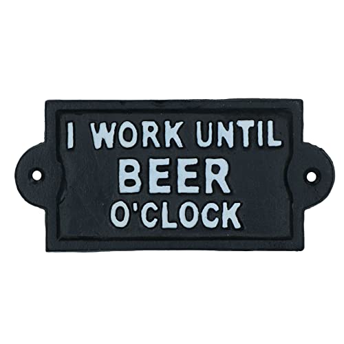 Placa de hierro fundido para pared letrero vintage I Work Until Beer O'Clock de bar