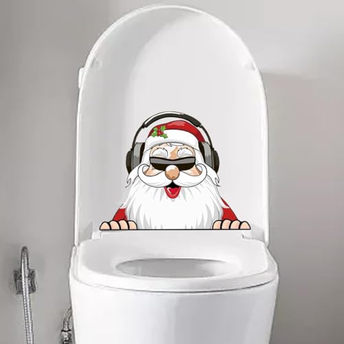 2Pcs Christmas Toilet Sticker Funny Christmas Santa Claus Snowman Elf Toilet Seat Cover Decoration Waterproof Toilet Seat Lid Decal Bathroom Wall Sticker (Love Santa Claus)