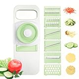 ZKIRON Stainless-Steel Mandoline Slicer for Kitchen, 6-in-1 Vegetable & Cucumber Slicer with Safety Guard, Easy-Clean Design, Compact Space-Saving Tool for Daily Salad & Meal Prep (Mint Green)