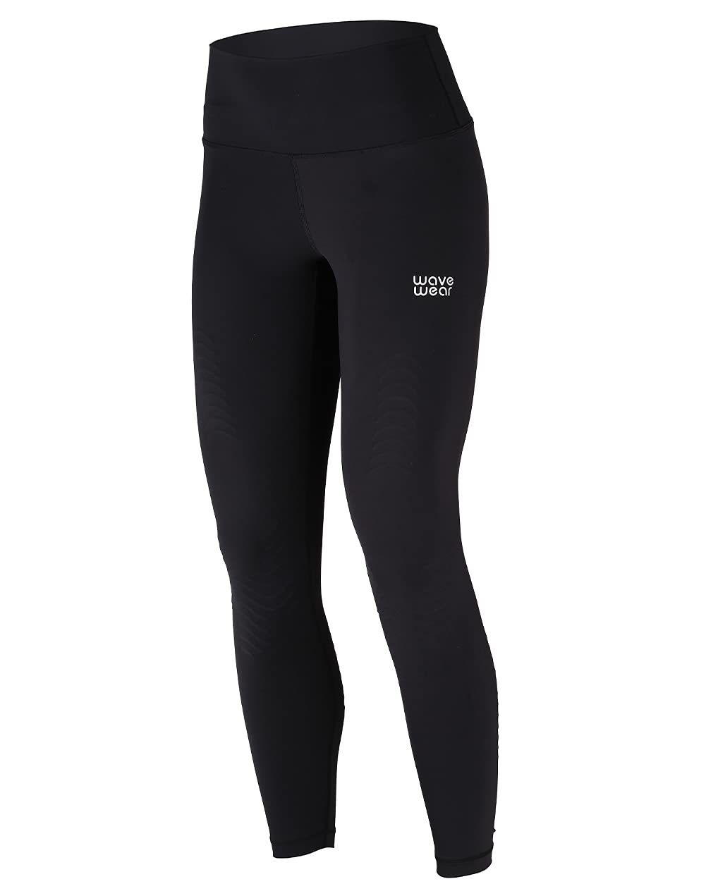 wavewear High Waisted Women’s Compression Leggings with Kinesiology Tape Strong Support - Ideal for Gym, Running, Yoga (Black, Large, L)