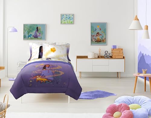 Image of Jay Franco Disney Wish Full Comforter Set - 7 Piece Bed Set Includes Sheet Set & Pillow Covers - Super Soft Kids Bedding Features Asha, Valentino & Star