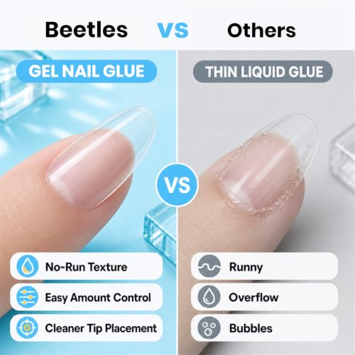 Image of Beetles 2Pcs*20g UV Nail Glue, Hands-Free Soft Nail Tips Glue, HEMA Free | Super Strong No‑Run Clear Gel,for Acrylic Nail Extensions & Press‑On Nails, Need UV Lamp, Beginner‑Friendly for Home & Salon