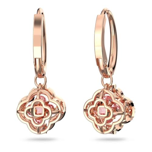 Image of Swarovski Una Pierced Earrings with Clear Crystal Pave Surrounding a Pink Stone on a Rose-Gold Tone Finished Setting