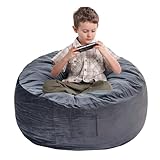 ILPEOD Bean Bag Chair for Adults - BeanBag Chairs with Soft Cover - Furniture Round Fluffy Couch Sofa for Living Room Lounge Bedroom College Dorm - Gifts for Gaming Reading Relaxing, 3 Feet, Charcoal