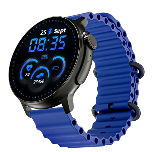 Image of boAt Lunar Tigon Smart Watch w / 1.45 inch (3.6 cm) AMOLED Display, Advanced BT Calling, Always on Display, Functional Crown, Premium Design & Ocean Ridge Strap,IP67,HR & SpO2 Monitoring(Deep Blue)