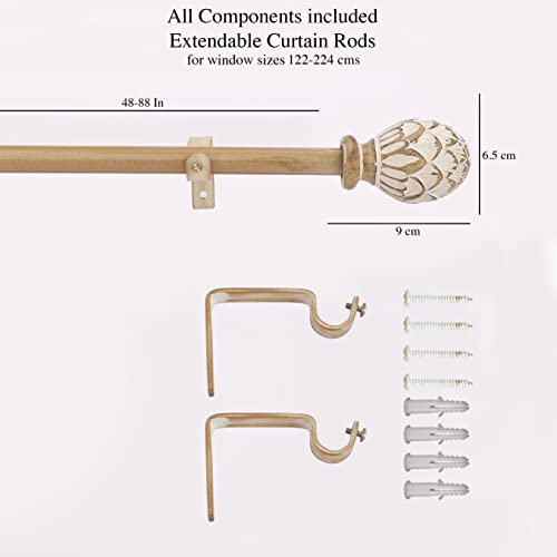 Image of The Decor Mart 52 inch to 96 inch Extendable Curtain Rod |1 inch Curtain Rods for Door & Windows Adjustable Iron Telescopic Drapery Bar with Wooden Finials | Wooden Finish