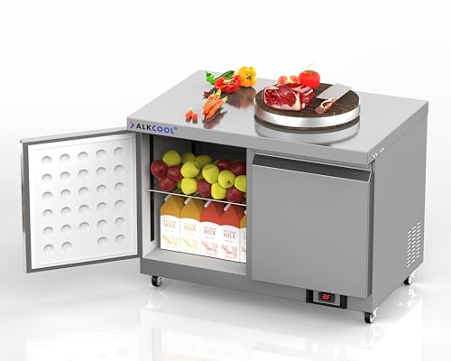 NAFCOOL 60" Commercial Undercounter Refrigerator Workstation,2 Door Stainless Steel Food Sandwich Salad Prep Station, Counter Fan Cooling Fridge Cooler for Restaurant, Bar, Shop,ETL Sanitation