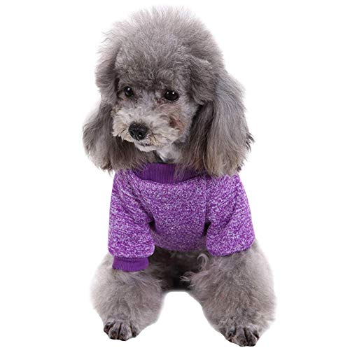 Image of Cotton Blend Pet Dog Classic Knitwear Sweater Warm Winter Puppy Pet Coat Soft Sweater Clothing for Small Dogs (S, Purple), 1 Count