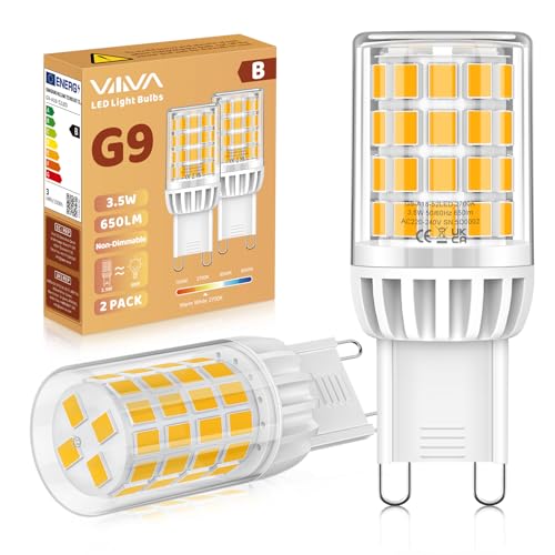 G9 LED Lampen Warmweiß 2700K, 3.5W, 650LM Energieeffizienz der Klasse B, Ersatz für 50W Halogenlampe, G9 LED Leuchtmittel, Nicht Dimmbar, 360° Strahl, AC 220-240V, Energiesparende Glühbirne-2 Stück