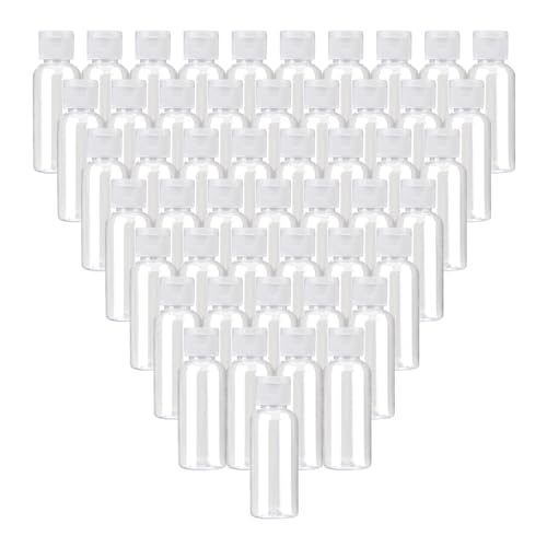 50 Pack 1.7oz Plastic Empty Hand Sanitizer Bottles Mini Hand Sanitizer Bottles Empty Travel Size Bottles Bulk with Flip Cap, Refillable Container for Cosmetic Shampoo Birthday Wedding (50-WHITE CAP)