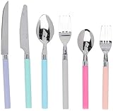 Moxinox Colorful 48 Piece Flatware Set Silverware Tableware Spoons Forks Knives Set with Tray