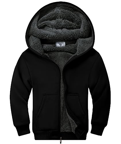 Image of ZITY Boys Zip Up Hoodie Fleece Jacket Kids Sherpa Lined Sweatshirts Outerwear Unisex Warm Winter Coat 6-15 Years Old