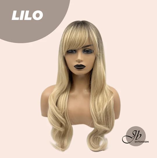 Miniatura 2 de LILO - Peluca rubia de raíces oscuras de 25 pulgadas, con flequillo, larga y rizada, sin pegamento, para mujer, pelucas sintéticas naturales para