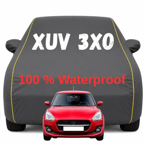 Image of Durable Full Body Waterproof XUV 3XO Car Cover | Premium Polyester Grey Cover | Custom Fit Vehicle Protection | UV Resistant, Dustproof, Scratch Resistant, Heat & Wind Protection