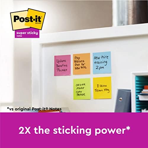 Post-it Super Sticky Z-Notes Soulful Color Collection, Pack of 6 Pads, 90 Sheets per Pad,76 mm x 76 mm, Pink, Purple, Green - Extra Sticky Notes For Note Taking, To Do Lists & Reminders
