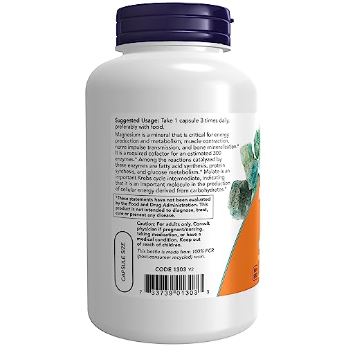 Now Supplements, Magnesium Malate Caps With 95 Mg Of Elemental Magnesium, Nervous System Support*, 180 Veg Capsules #TOP2