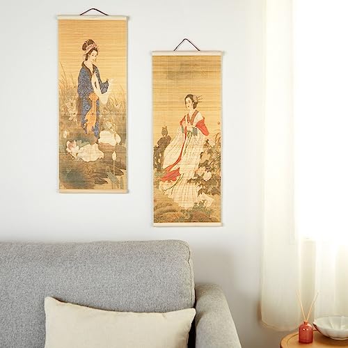 Juvale Asian Wall Decor, 4 Pack Hanging Bamboo Scrolls, Chinese Paintings (10X26 In) #TOP1