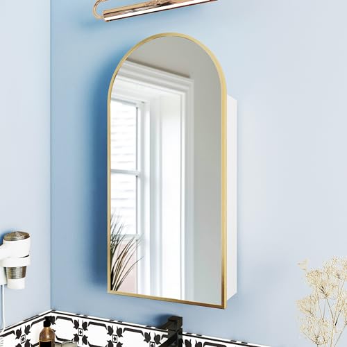 FKWin Armoire de Médecine Arquée avec Miroir, Miroir de Salle de Bain en Alliage d'Aluminium avec...