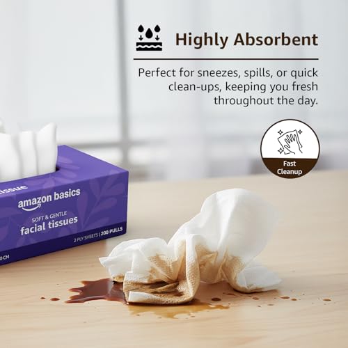Image of Amazon brand- Amazon Basics 2-Ply Facial Tissue paper 600 pulls | 200 pulls x Pack of 3| Soft & Gentle| Chemical-Free