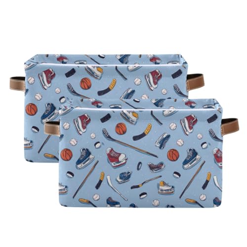 Image of Aslsiy Storage Basket Ice Hockey Sport Balls Nursery Bins Baby Canvas Box Clothes Shelf Basket Laundry Hampers 2 Pcs