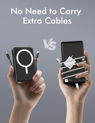 Podoru for Magsafe Power Bank,Portable Charger 10000mAh with Cable PD 20W Mini Fast Charge with LED Display Mag-Safe Battery Pack for iPhone 17/16/15/14/13/12 All Series-Black - Image 3