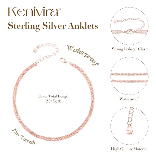 Image of Kenivira Sterling Silver Ankle Bracelets for Women,Gold Dainty Layered Waterproof Anklet for Women, Anklet Set Stackable Beach Gift Adjustable Size