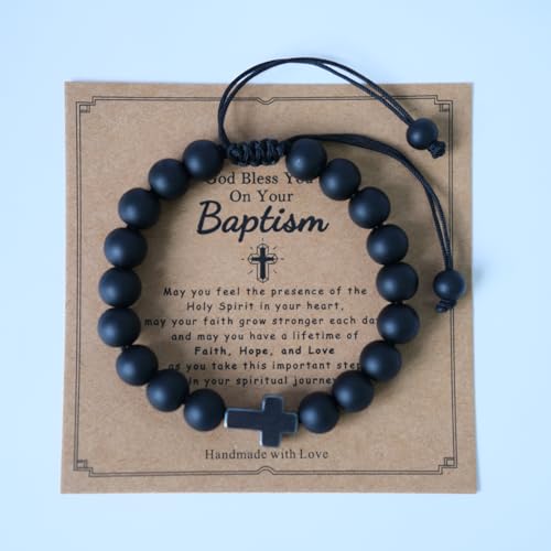 Image of Generic 3PCS Communion Bracelets for Girls Boy Fashion Natural Stone Clay Cross Bracelet First Communion Baptism Bless Jewelry Gifts, Adjustable