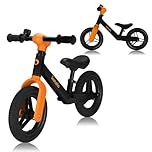 lionelo Toni Draisienne Enfants de 18 Mois à 30 kg, Roues en Caoutchouc PU 25 cm, Repose-Pieds Panier Siège et Guidon Réglables, Poignée Antidérapante, Poids Léger 2,3 kg, Sonnette (Black Orange)