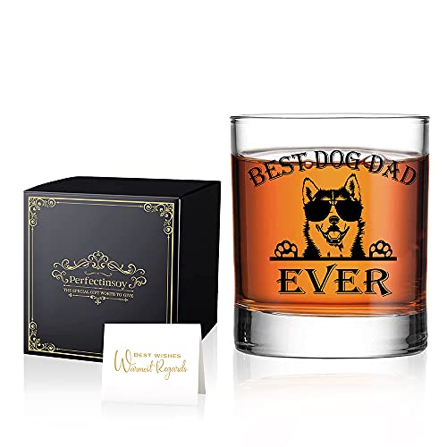 Perfectinsoy Dog Dad Ever Whiskey Glass with Gift Box, Cute Husky...