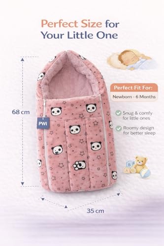 Image of PWI Baby Sleeping Bag for 0-6 Months, Ultra Soft Plush & Sherpa Warm Winter Wrapper with Hood & Zip, Newborn Swaddle Blanket for Stroller & Home Use