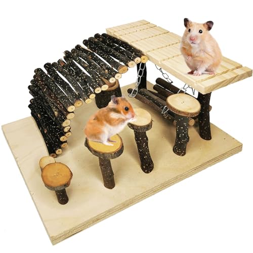 kathson Hamster Playground Wooden Hamster Activity Toys Set Small Animal Climb Platform - Climbing Ladder Ramp Bridge Bowl Swing Stand Platform for Gerbil Chinchilla Mouse Rat