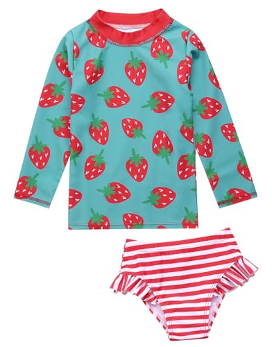 Image of VAENAIT BABY Girls Rash Guard Swimsuit UPF 50+ Long Sleeve Toddler Bathing Suit Ribbon Stawberry Floral Fruit for 2~8Years