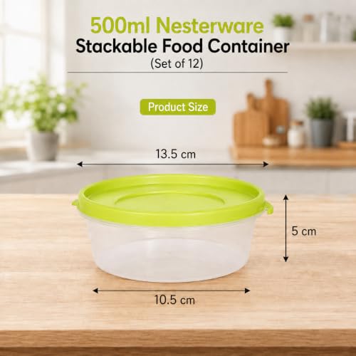 Image of Cutting EDGE Nesterware 500ml Stackable Food Container (Set of 12, Green) | BPA-free plastic, stackable design, leak-proof, kitchen storage, pantry, fridge, meal prep, reusable, travel use