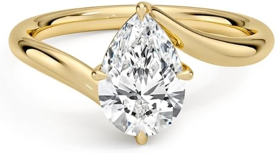 IGI Certified 1-5 Carat Single Stone Lab Grown Diamond Engagement Ring, Pear Cut, 14K White, Yellow & Rose Gold, D-E Color VVS Clarity, Proposal Wedding Anniversary Ring for Women (Sizes 6-11) (Yellow Gold, 8.5, 2C)