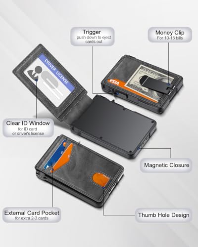 Image of ZALVEX Wallet for Men, Mens Minimalist Wallet 9-13 Cards, Slim Compact Wallet with Money Clip & ID Window, RFID Blocking Smart Pop Up Card Wallet, Metal Aluminum Credit Card Holder Bifold Wallet