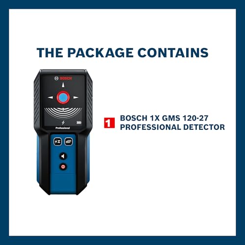Image of BOSCH GMS 120-27 Professional Wall Scanner Detector-Finds Metals, Live Wires, Wooden Studs in Drywalls, IP54 Dust & Splash Protection, 120 mm Range, Includes Pouch & Batteries, 1Yr Warranty from BOSCH