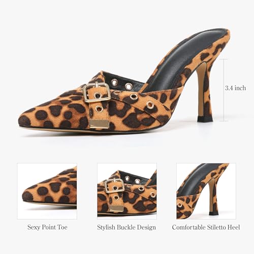 Mules Heels for Women Studded Closed Pointed Toe Backless Kitten Pumps Wide Sexy Prom Wedding Casual Dress Shoes2