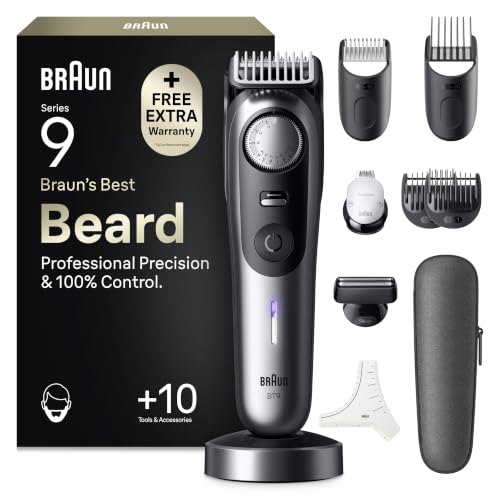 Braun Serie 9 Regolabarba Uomo, 10 Strumenti da Barba Custodia BT9545 Cromo