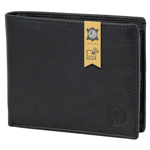 LINDENMANN Geldbeutel Herren/Herren Portemonnaie, Rindleder matt, schwarz