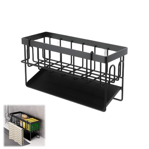 aninako スポンジホルダー スポンジ置き スポンジラック 水が流れる 防錆 ステンレス製 ふきん掛け付き スポンジラック キッチン収納 スポンジ洗剤置き たわしホルダー キッチン用 (ブラック)のサムネイル